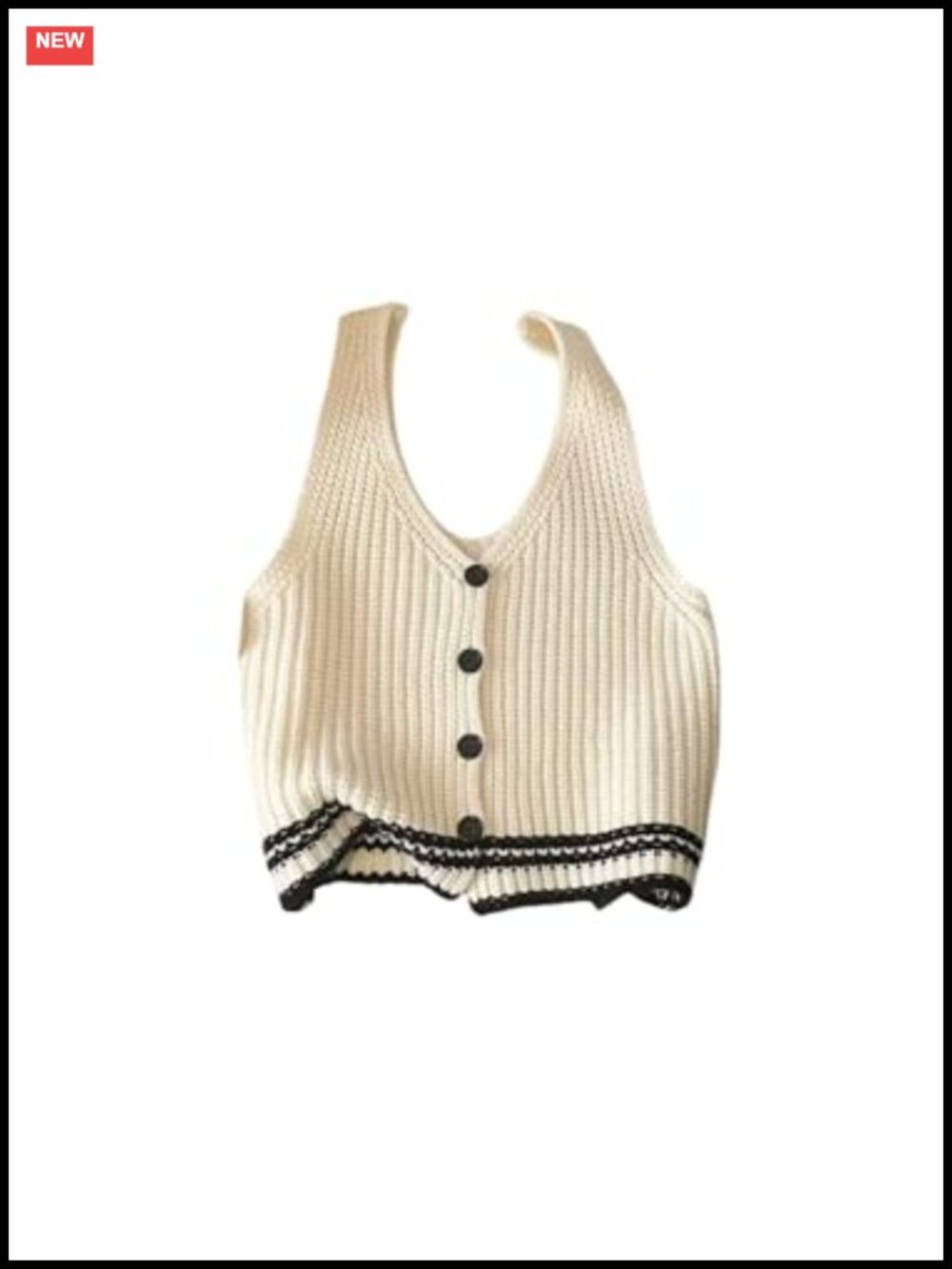 Cropped Button Up Knit Sweater Vest V Neck Sleeveless Polyester Layer Top